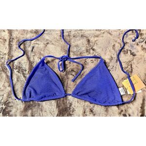 Shade & Shore Royal Blue Smocked Crinkle Triangle Bikini Top XL 16 NWT